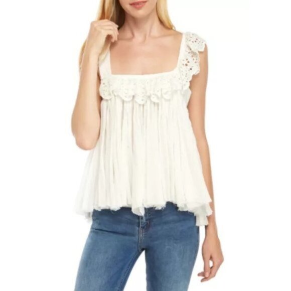 NWT Free People ivory eyelet detail open back cotton top, M - Picture 4 of 11